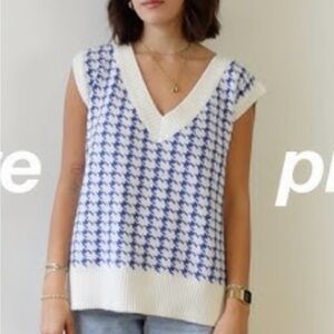 Blue and White V-Neck Sweater Vest princess polly